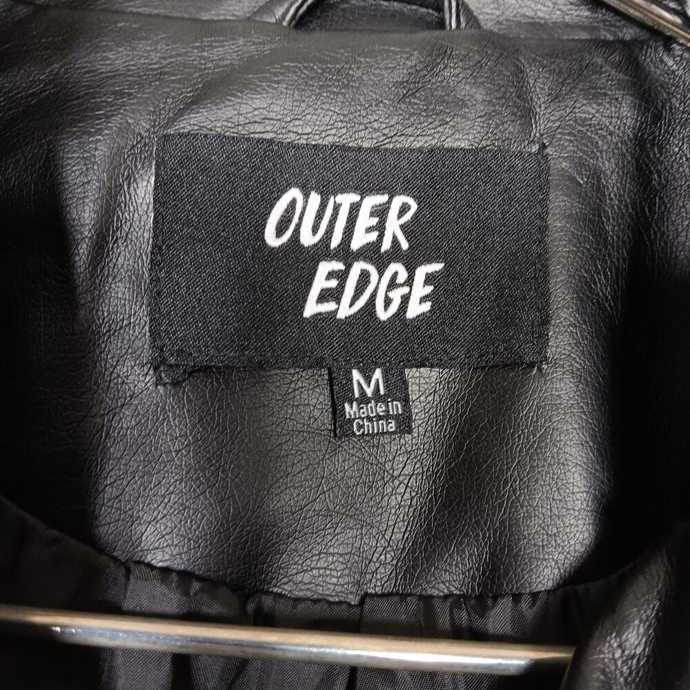 Outer Edge Moto Jacket Faux Leather Black Size Medium Side Zipper Fully Lined - Picture 7 of 9